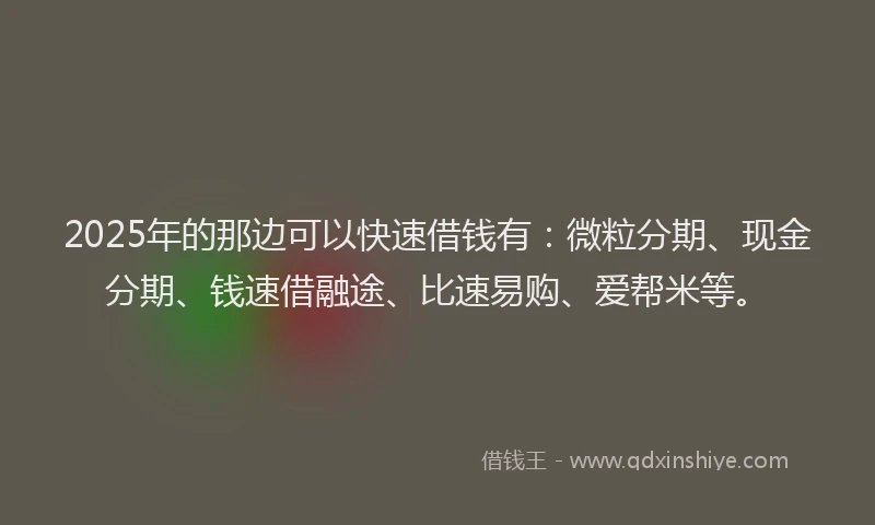 2025年的那边可以快速借钱有:微粒分期、现金分期、钱速借融途、比速易购、爱帮米等。