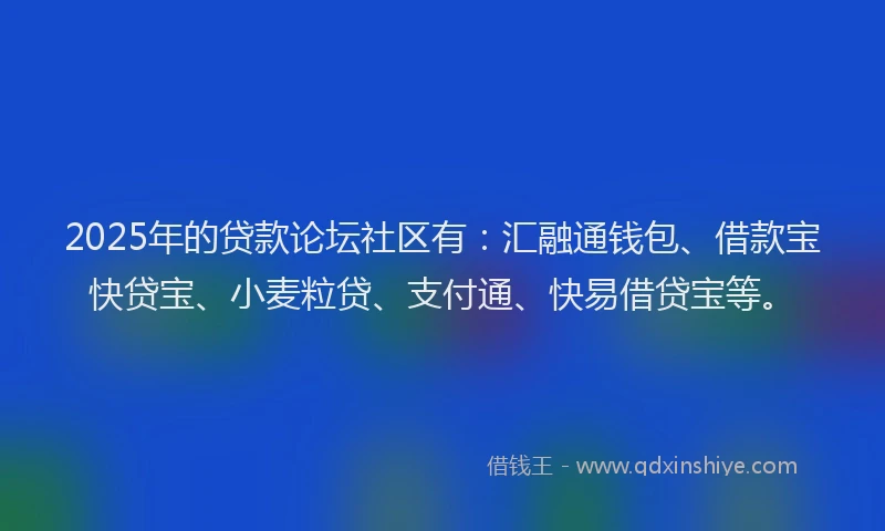 2025年的贷款论坛社区有：汇融通钱包、借款宝快贷宝、小麦粒贷、支付通、快易借贷宝等。