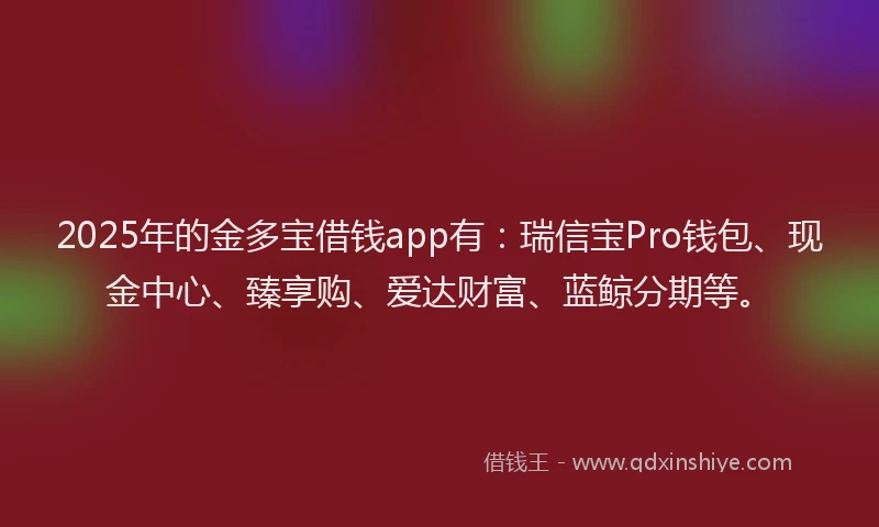 2025年的金多宝借钱app有：瑞信宝Pro钱包、现金中心、臻享购、爱达财富、蓝鲸分期等。