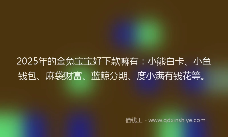 2025年的金兔宝宝好下款嘛有:小熊白卡、小鱼钱包、麻袋财富、蓝鲸分期、度小满有钱花等。