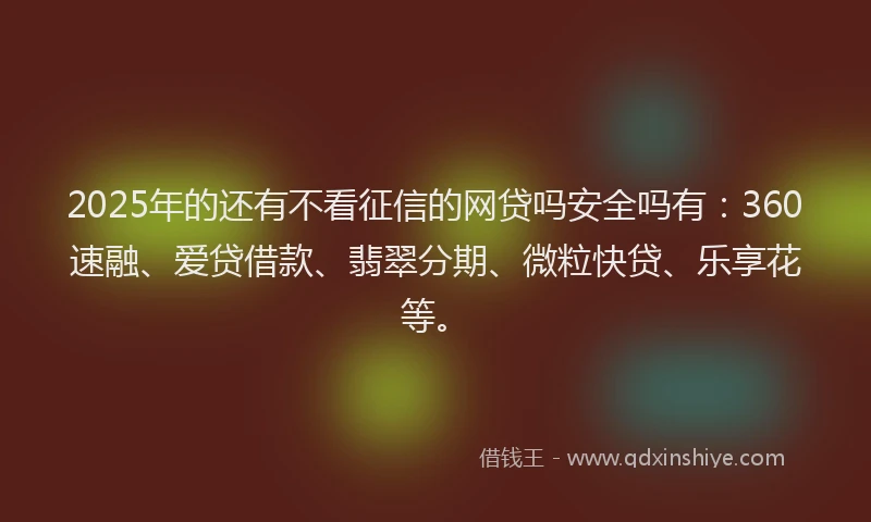 2025年的还有不看征信的网贷吗安全吗有：360速融、爱贷借款、翡翠分期、微粒快贷、乐享花等。