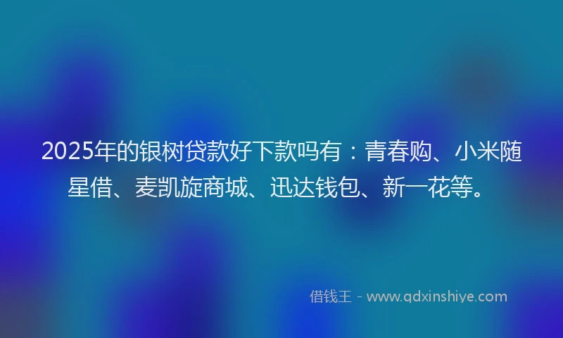 2025年的银树贷款好下款吗有：青春购、小米随星借、麦凯旋商城、迅达钱包、新一花等。