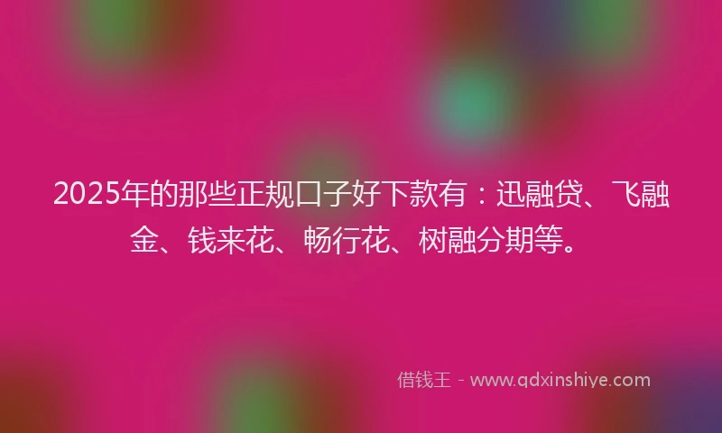 2025年的那些正规口子好下款有:迅融贷、飞融金、钱来花、畅行花、树融分期等。