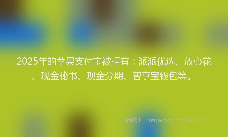 2025年的苹果支付宝被拒有：派派优选、放心花、现金秘书、现金分期、智享宝钱包等。