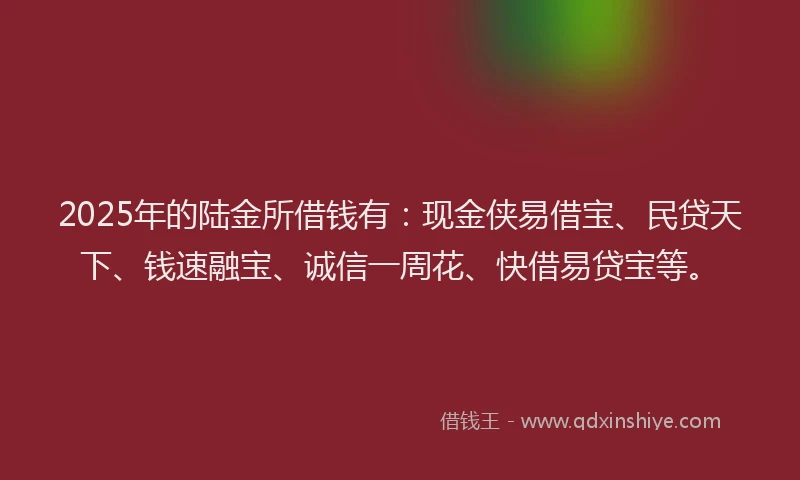 2025年的陆金所借钱有：现金侠易借宝、民贷天下、钱速融宝、诚信一周花、快借易贷宝等。