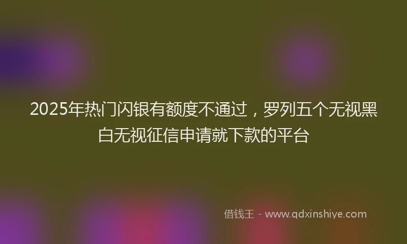 2025年热门闪银有额度不通过，罗列五个无视黑白无视征信申请就下款的平台