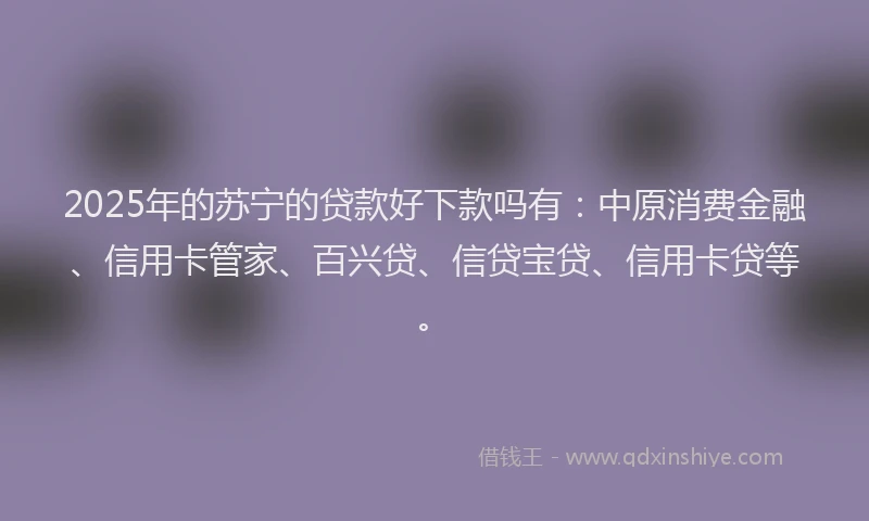 2025年的苏宁的贷款好下款吗有：中原消费金融、信用卡管家、百兴贷、信贷宝贷、信用卡贷等。