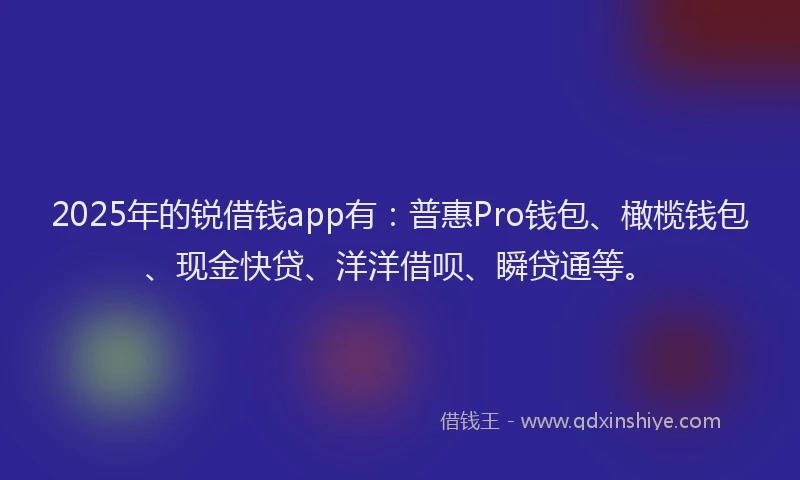 2025年的锐借钱app有：普惠Pro钱包、橄榄钱包、现金快贷、洋洋借呗、瞬贷通等。
