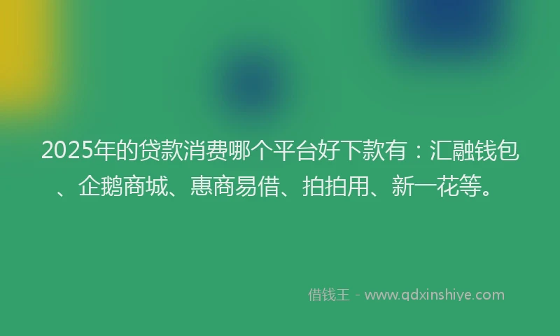 2025年的贷款消费哪个平台好下款有:汇融钱包、企鹅商城、惠商易借、拍拍用、新一花等。
