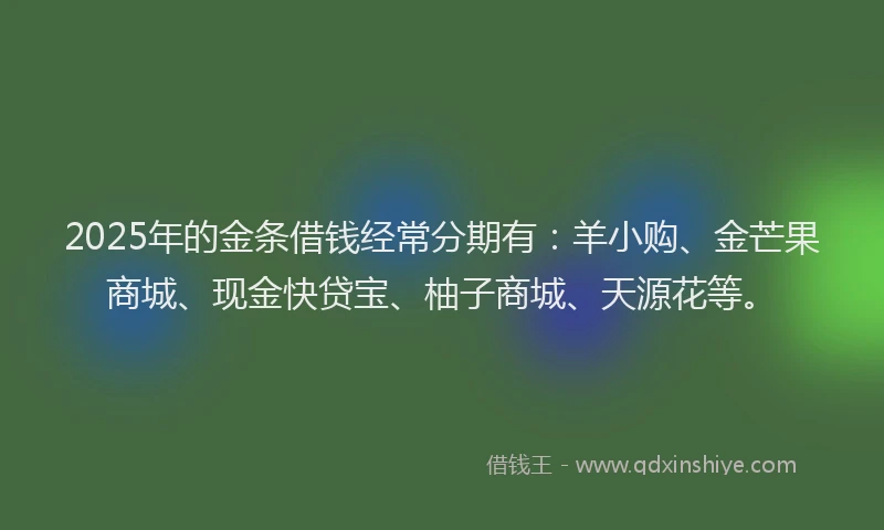 2025年的金条借钱经常分期有：羊小购、金芒果商城、现金快贷宝、柚子商城、天源花等。