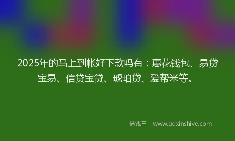 2025年的马上到帐好下款吗有:惠花钱包、易贷宝易、信贷宝贷、琥珀贷、爱帮米等。