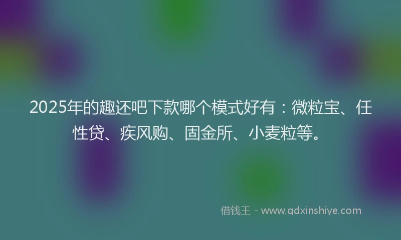 2025年的趣还吧下款哪个模式好有:微粒宝、任性贷、疾风购、固金所、小麦粒等。