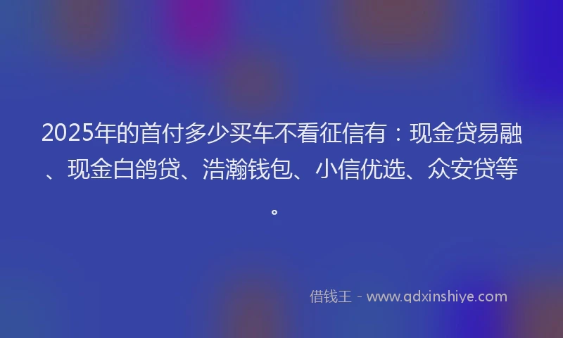 2025年的首付多少买车不看征信有:现金贷易融、现金白鸽贷、浩瀚钱包、小信优选、众安贷等。
