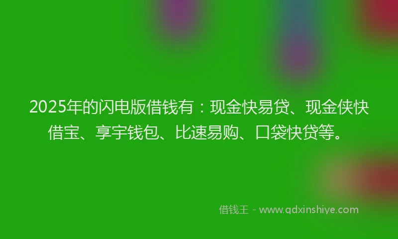 2025年的闪电版借钱有：现金快易贷、现金侠快借宝、享宇钱包、比速易购、口袋快贷等。