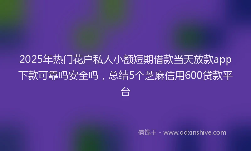 2025年热门花户私人小额短期借款当天放款app下款可靠吗安全吗，总结5个芝麻信用600贷款平台