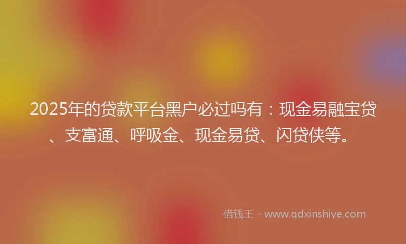 2025年的贷款平台黑户必过吗有:现金易融宝贷、支富通、呼吸金、现金易贷、闪贷侠等。