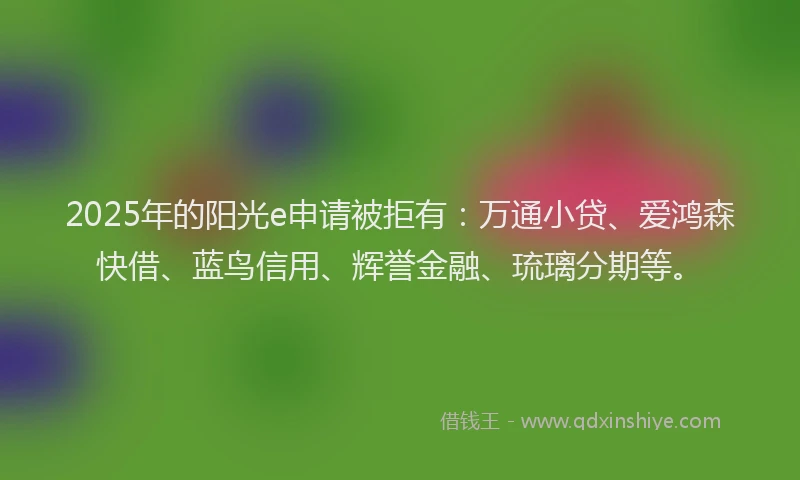 2025年的阳光e申请被拒有：万通小贷、爱鸿森快借、蓝鸟信用、辉誉金融、琉璃分期等。