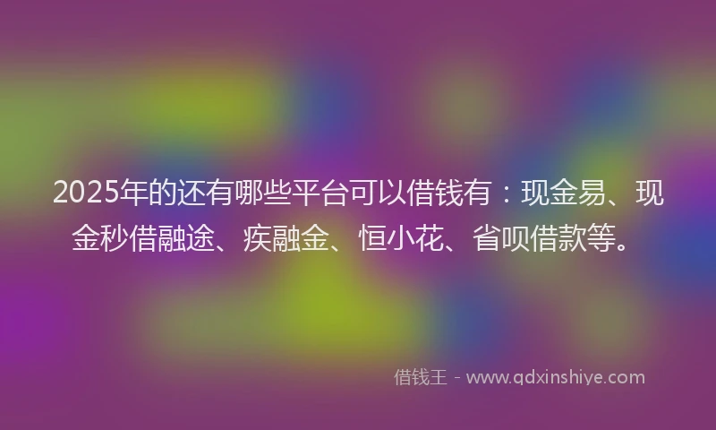2025年的还有哪些平台可以借钱有：现金易、现金秒借融途、疾融金、恒小花、省呗借款等。