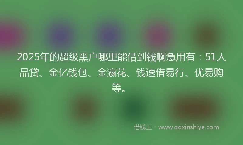 2025年的超级黑户哪里能借到钱啊急用有：51人品贷、金亿钱包、金瀛花、钱速借易行、优易购等。