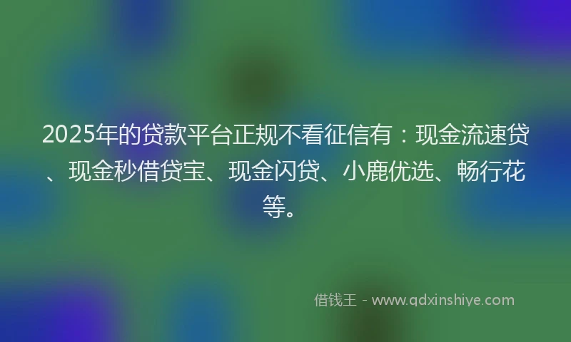 2025年的贷款平台正规不看征信有:现金流速贷、现金秒借贷宝、现金闪贷、小鹿优选、畅行花等。
