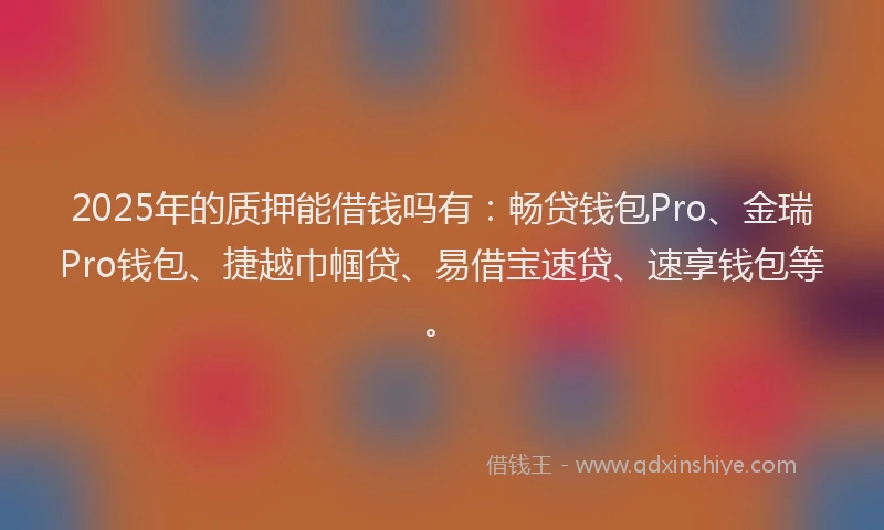 2025年的质押能借钱吗有：畅贷钱包Pro、金瑞Pro钱包、捷越巾帼贷、易借宝速贷、速享钱包等。