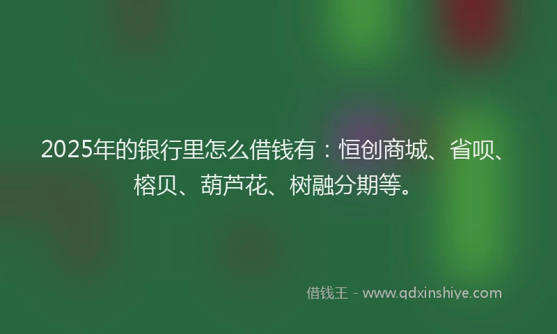2025年的银行里怎么借钱有:恒创商城、省呗、榕贝、葫芦花、树融分期等。