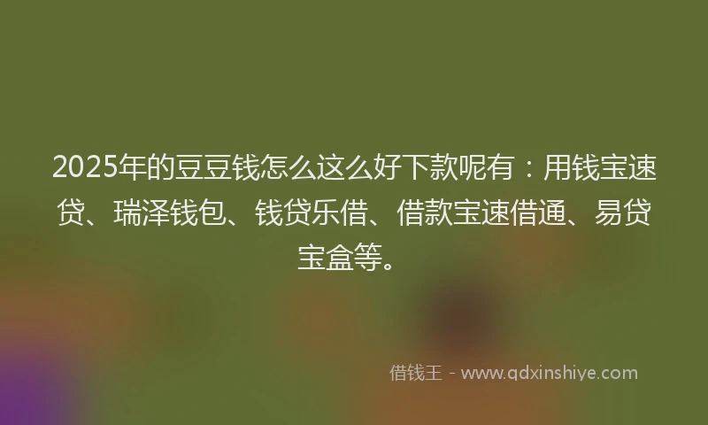 2025年的豆豆钱怎么这么好下款呢有：用钱宝速贷、瑞泽钱包、钱贷乐借、借款宝速借通、易贷宝盒等。