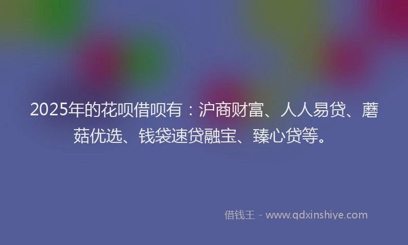 2025年的花呗借呗有:沪商财富、人人易贷、蘑菇优选、钱袋速贷融宝、臻心贷等。