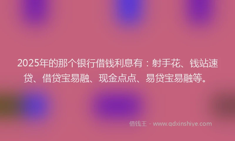 2025年的那个银行借钱利息有:射手花、钱站速贷、借贷宝易融、现金点点、易贷宝易融等。