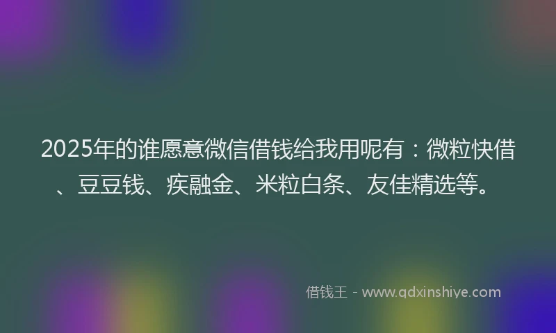 2025年的谁愿意微信借钱给我用呢有：微粒快借、豆豆钱、疾融金、米粒白条、友佳精选等。