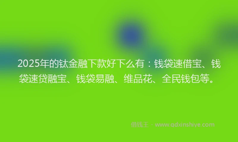 2025年的钛金融下款好下么有：钱袋速借宝、钱袋速贷融宝、钱袋易融、维品花、全民钱包等。