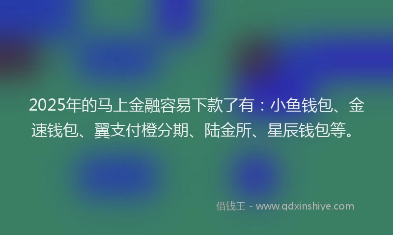 2025年的马上金融容易下款了有：小鱼钱包、金速钱包、翼支付橙分期、陆金所、星辰钱包等。