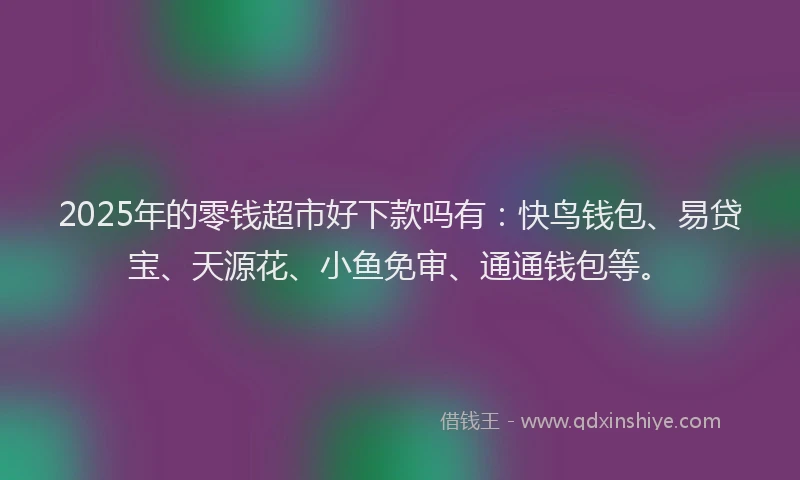 2025年的零钱超市好下款吗有:快鸟钱包、易贷宝、天源花、小鱼免审、通通钱包等。
