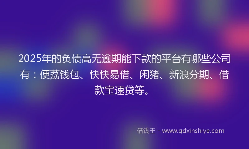 2025年的负债高无逾期能下款的平台有哪些公司有:便荔钱包、快快易借、闲猪、新浪分期、借款宝速贷等。