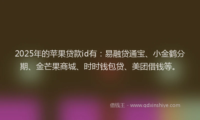 2025年的苹果贷款id有：易融贷通宝、小金鹤分期、金芒果商城、时时钱包贷、美团借钱等。