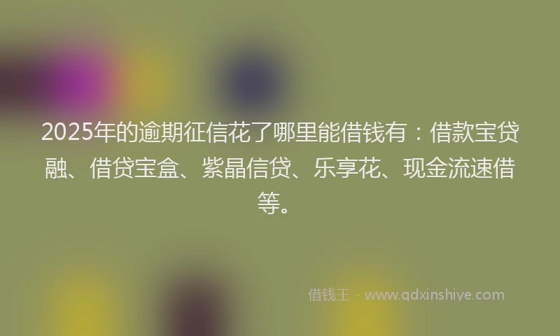 2025年的逾期征信花了哪里能借钱有:借款宝贷融、借贷宝盒、紫晶信贷、乐享花、现金流速借等。