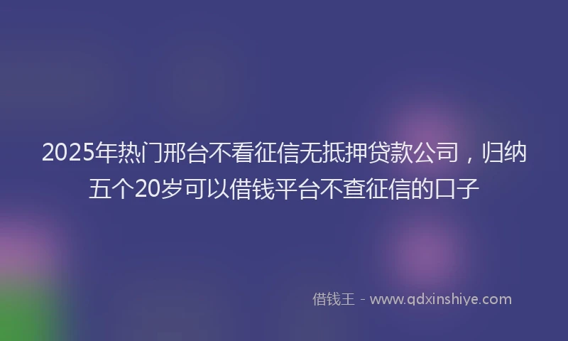 2025年热门邢台不看征信无抵押贷款公司，归纳五个20岁可以借钱平台不查征信的口子