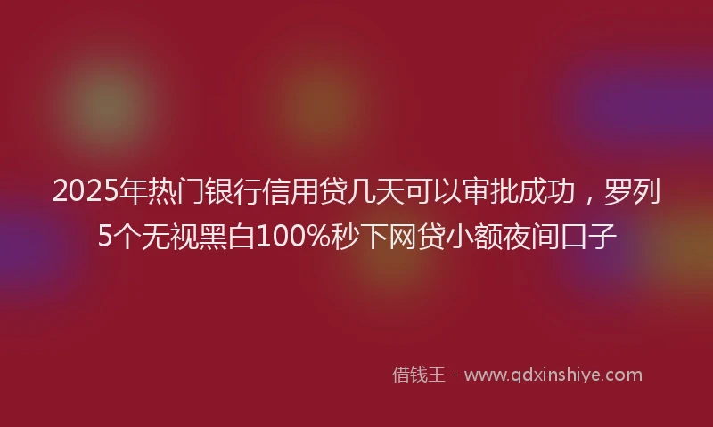 2025年热门银行信用贷几天可以审批成功，罗列5个无视黑白100%秒下网贷小额夜间口子