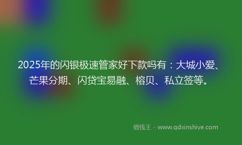 2025年的闪银极速管家好下款吗有:大城小爱、芒果分期、闪贷宝易融、榕贝、私立签等。