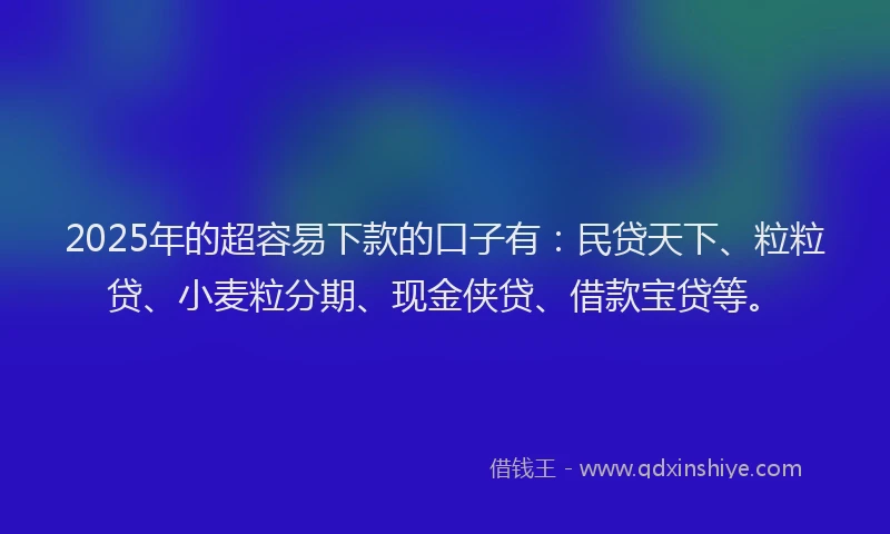 2025年的超容易下款的口子有：民贷天下、粒粒贷、小麦粒分期、现金侠贷、借款宝贷等。