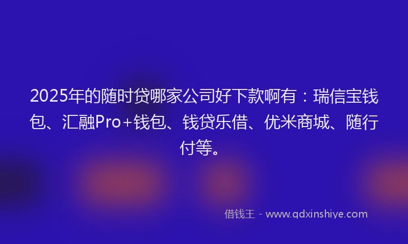 2025年的随时贷哪家公司好下款啊有：瑞信宝钱包、汇融Pro+钱包、钱贷乐借、优米商城、随行付等。