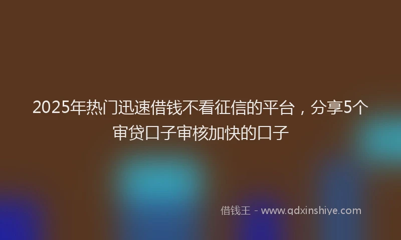 2025年热门迅速借钱不看征信的平台,分享5个审贷口子审核加快的口子