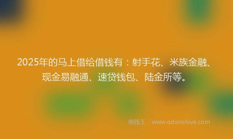 2025年的马上借给借钱有：射手花、米族金融、现金易融通、速贷钱包、陆金所等。