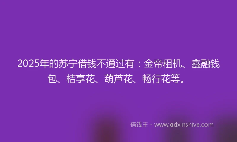 2025年的苏宁借钱不通过有:金帝租机、鑫融钱包、桔享花、葫芦花、畅行花等。
