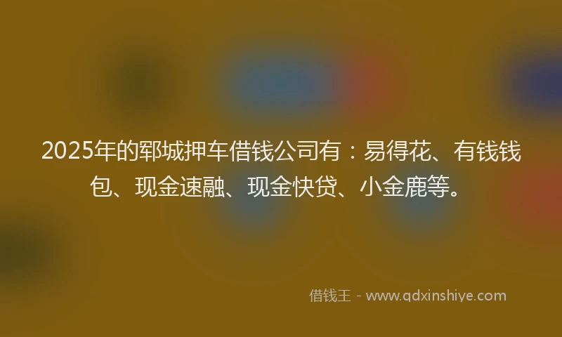 2025年的郓城押车借钱公司有:易得花、有钱钱包、现金速融、现金快贷、小金鹿等。
