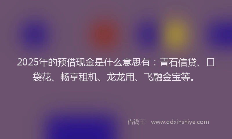 2025年的预借现金是什么意思有：青石信贷、口袋花、畅享租机、龙龙用、飞融金宝等。