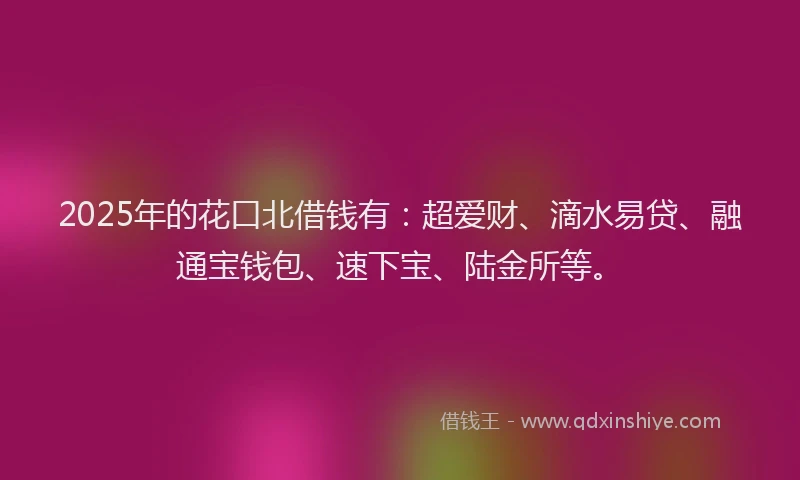 2025年的花口北借钱有:超爱财、滴水易贷、融通宝钱包、速下宝、陆金所等。