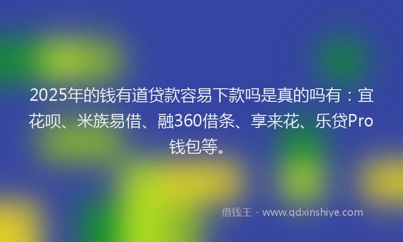 2025年的钱有道贷款容易下款吗是真的吗有：宜花呗、米族易借、融360借条、享来花、乐贷Pro钱包等。