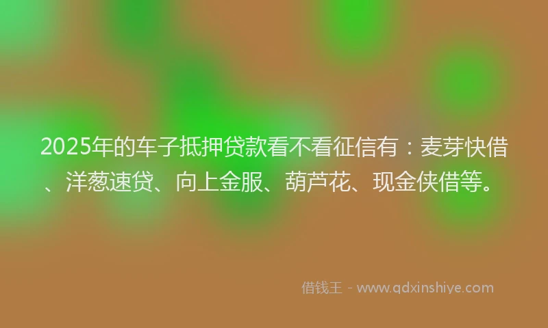 2025年的车子抵押贷款看不看征信有：麦芽快借、洋葱速贷、向上金服、葫芦花、现金侠借等。
