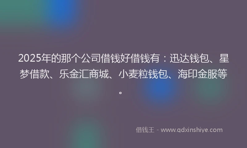 2025年的那个公司借钱好借钱有：迅达钱包、星梦借款、乐金汇商城、小麦粒钱包、海印金服等。